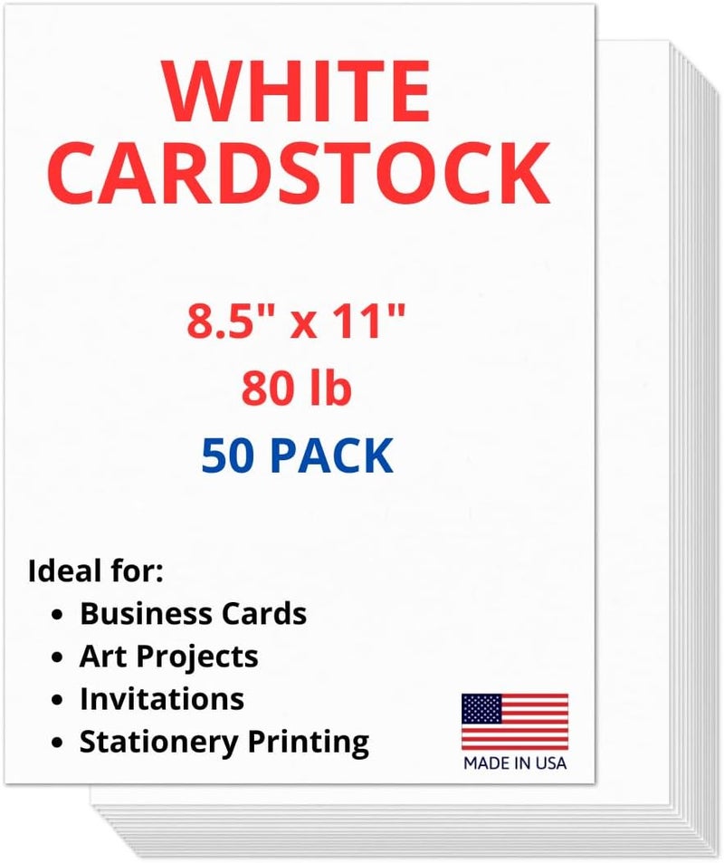 Cranium Press 50 Sheets of Heavyweight White Cardstock Ideal for Business Cards, Art Projects, Invitations, and Stationery Printing | 80 lb Weight | 8.5 x 11 inches | Thick Cover Stock (216 gsm) | - Image 1